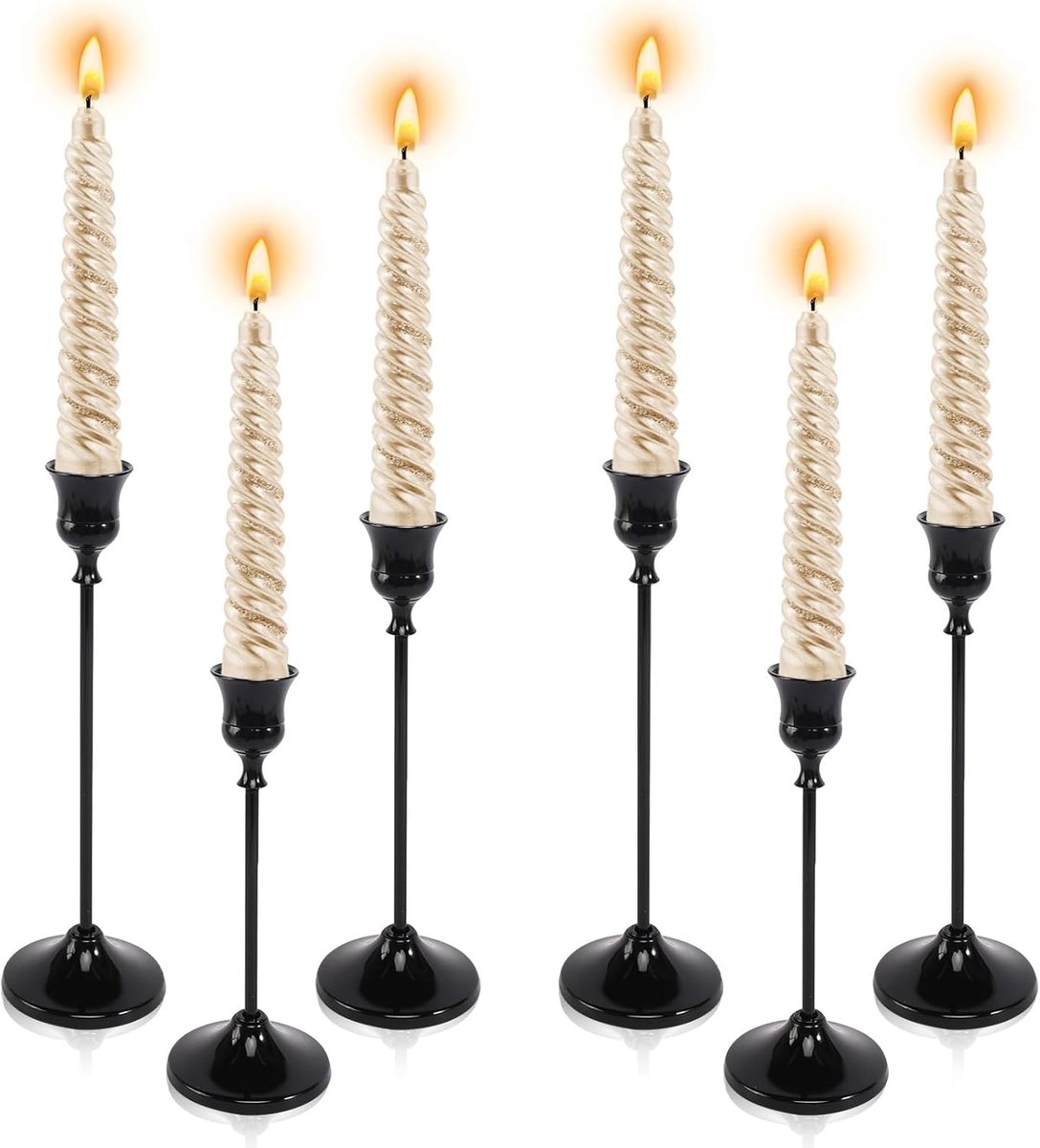 SnelShoppen - Set van 6 Zwarte Kaarsenhouders - Vintage Stijl voor Tafel Decoratie - Hoogwaardige Metalen Kaarsenstandaards - Ideaal voor Kerst, Verja
