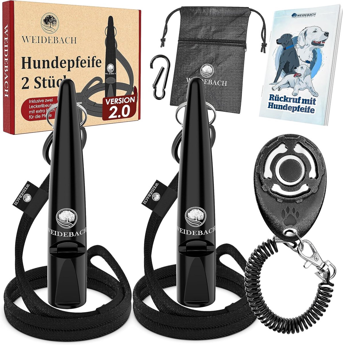SnelShoppen - 2 x Verbeterde Hondenfluit 2.0 met Clicker, Snoepzak & E-Book voor Effectieve Hondentraining, Stabiele en Luide Toon, Voor Alle Hondenra