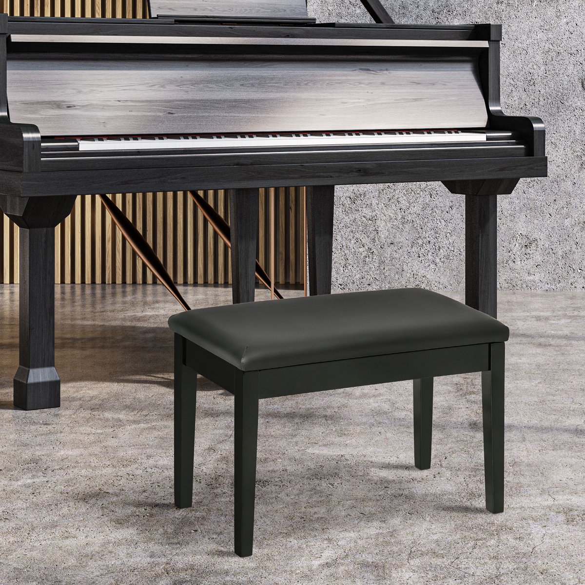 MIVRAY Pianobank – Met Opbergruimte – 75 x 35 x 49 cm – Hout en Kunstleer – Zwart – Voor Piano, Studio en Thuisgebruik