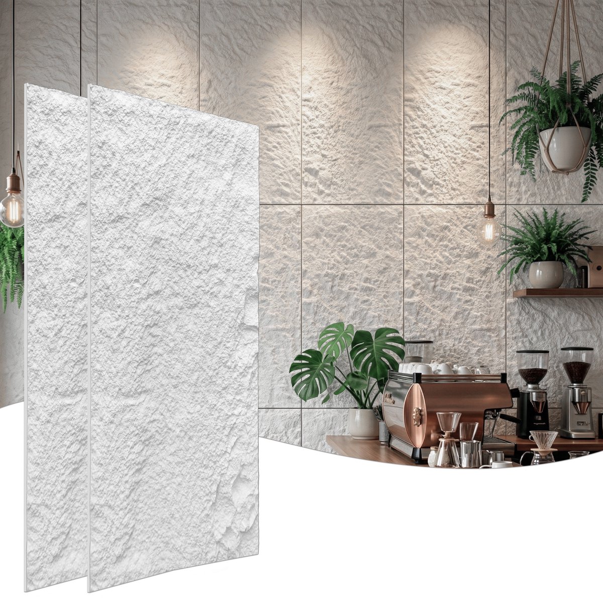 Froadp 4 stuks Plaatwerk met rotslook, 120 x 60 cm, 3 cm dik wandpanelen, PU-wandbekleding Zuiver wit