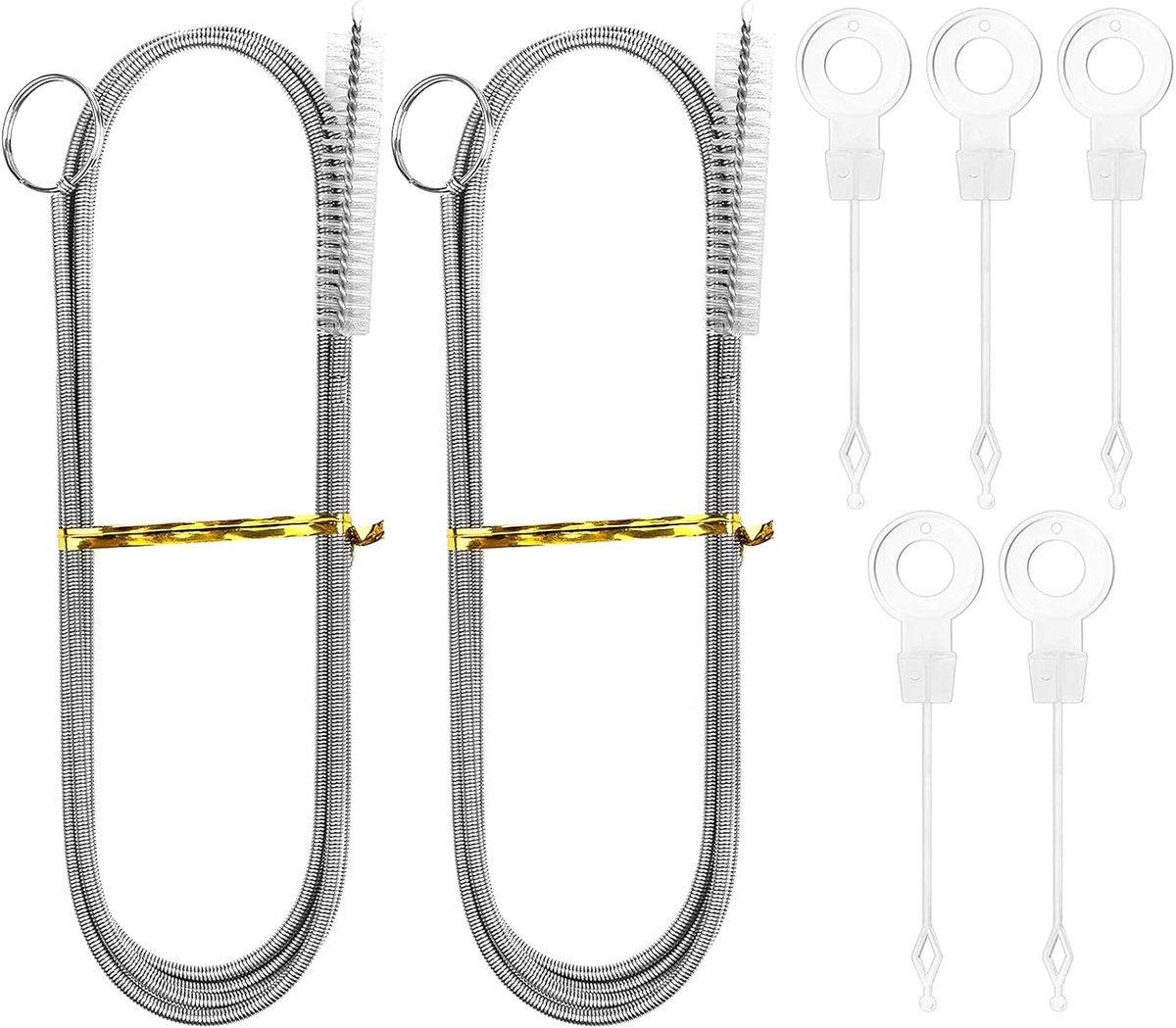 SnelShoppen - 2 Fridge Cleaning Brushes 150cm - Flexibele Nylon Koelkast Drain Borstel voor Keuken en Douche, Inclusief 5 Stuks Overflow Plugs - Perfe