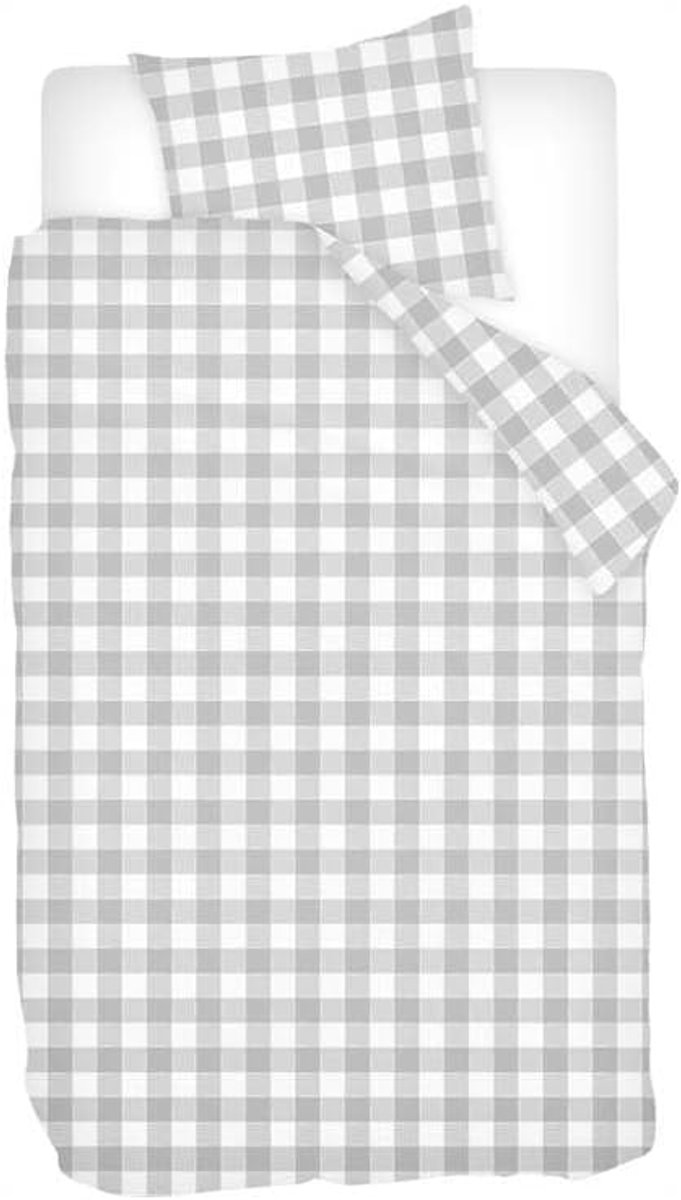 SnelShoppen - Dekbedovertrek 140x200/220 cm - Grijs Ruitpatroon - 100% Katoen - Inclusief 1 Kussenhoes 65x65 cm - Perfect voor slaapkamer, logeerkamer