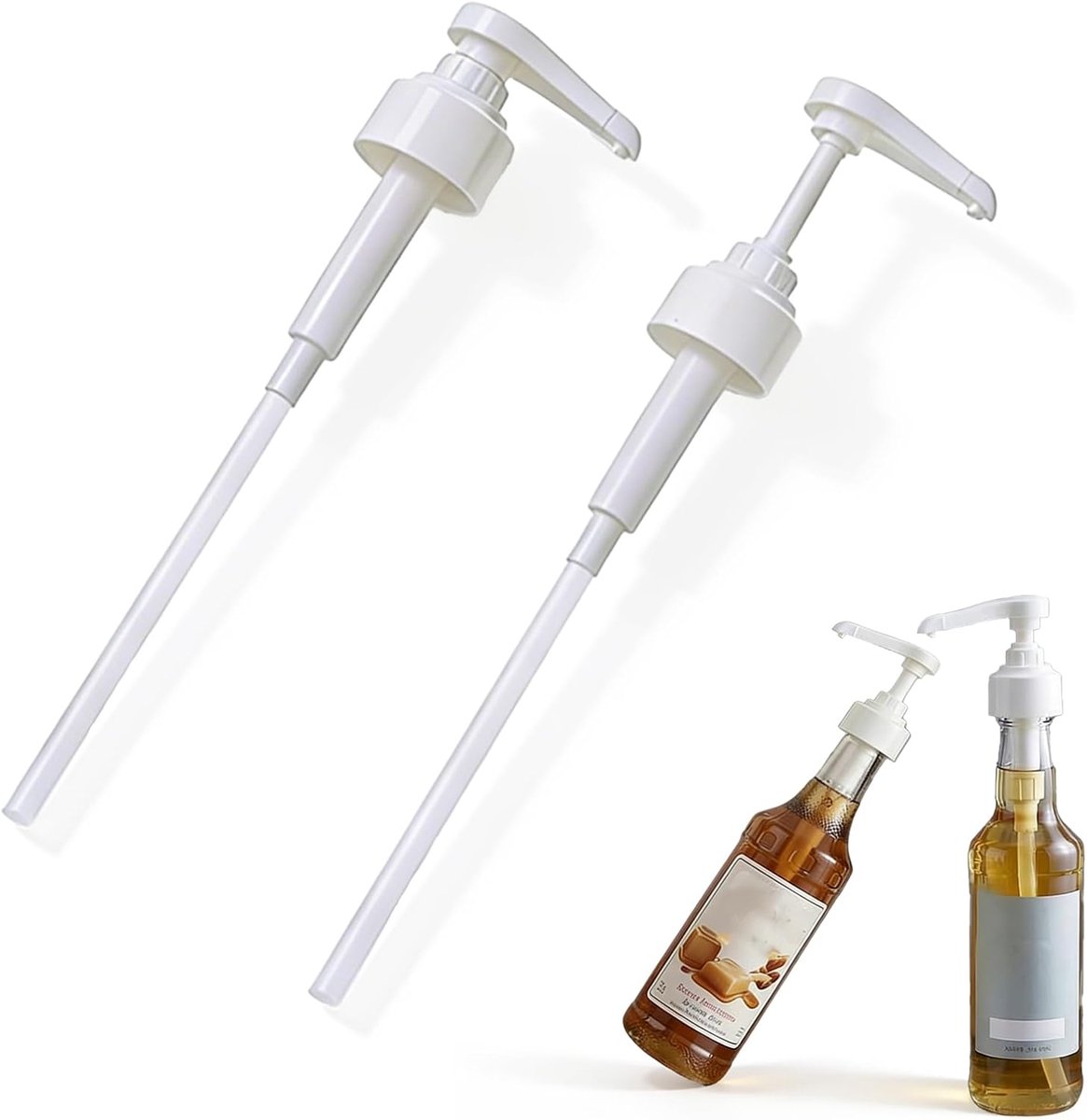 SnelShoppen - Set van 2 Herbruikbare Syrup Pompen voor 1 L Flessen, Witte Dispenser voor Siropen, Perfect voor Bars en Restaurants, Voedselveilig Mate