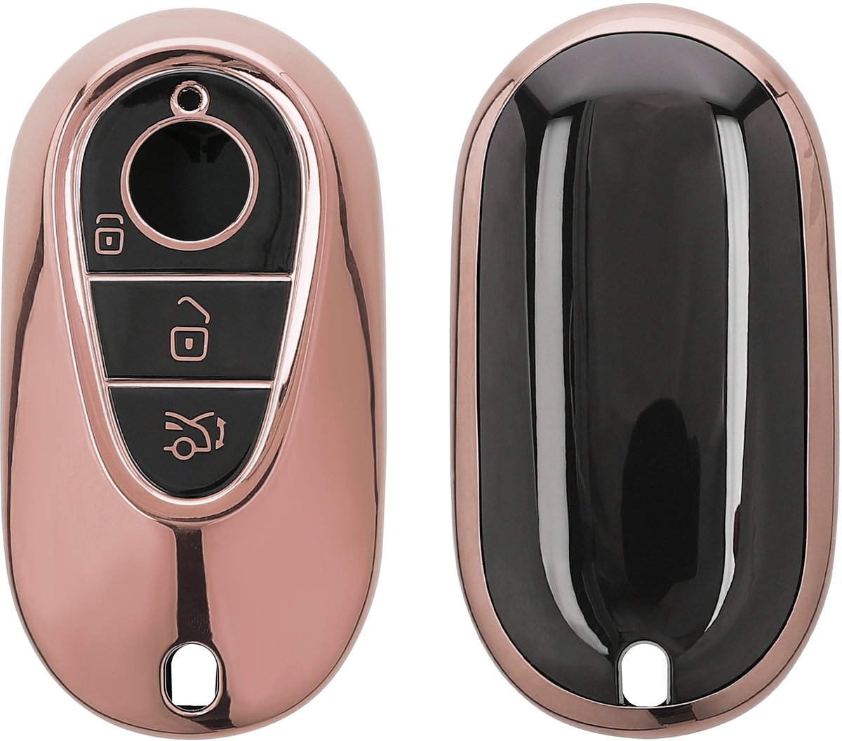 kwmobile autosleutel hoesje geschikt voor Mercedes Benz 3-knops autosleutel smart hoes - TPU autosleutel behuizing - Beschermende auto sleutel case - Sleuteletui in hoogglans roségoud