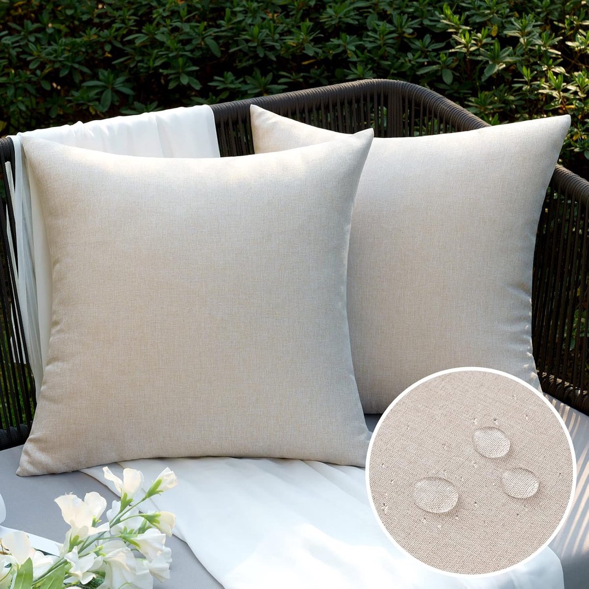 SnelShoppen - Waterproof Kussenhoezen Set van 2 - Decoratieve Polyester Kussenhoezen 50 x 50 cm - Beige - Perfect voor Tuin, Sofa, Woonkamer, Bed