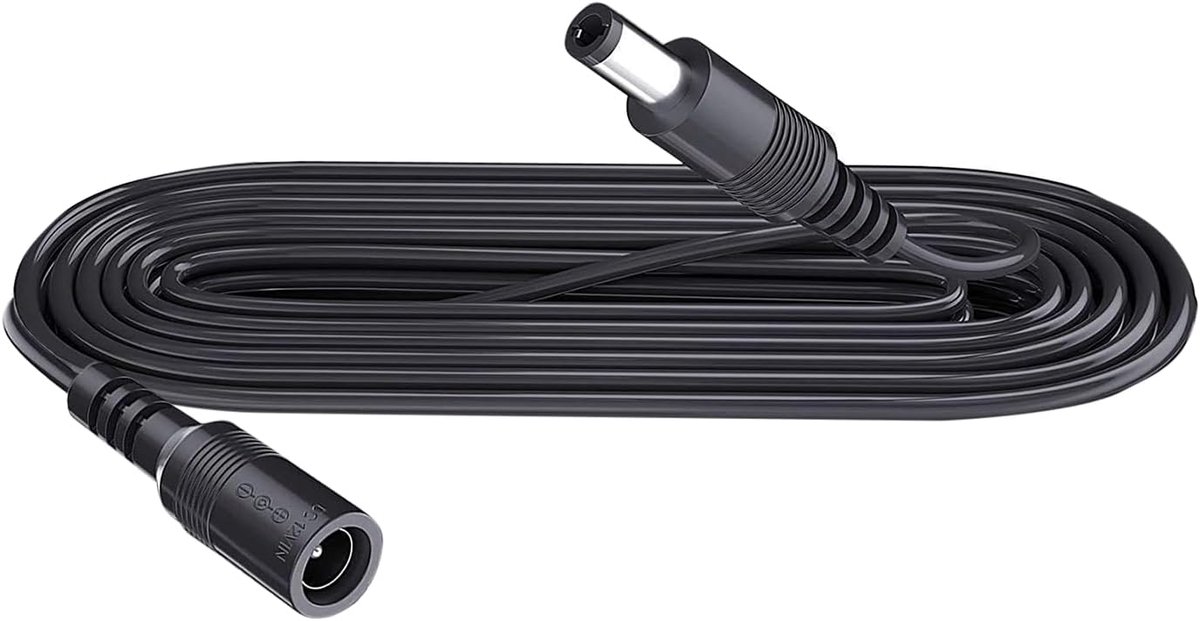 SnelShoppen - 1m DC Verlengkabel 5.5mm x 2.1mm voor CCTV Camera, IR Verlichting, Printer, LED Strip, Zwart, Geschikt voor 5V tot 24V, Max 3A