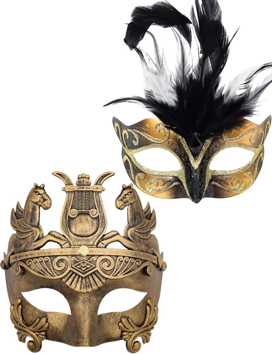 SnelShoppen - Golden Feather Vrouwenmasker & Griekse Strijdersmasker voor Mannen - Venetiaanse Maskers voor Mardi Gras, Feest, Bal en Prom - Lichtgewi
