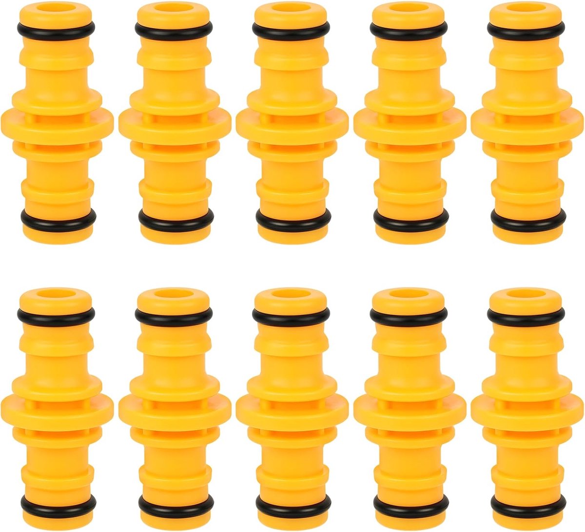 SnelShoppen - Tuinslang Connector 1/2 inch, Pack van 10, Kunststof, Geel, Dubbele Plug Aansluitingen, Voor Tuin, Huis, Auto Was, Flexibele Slangverbin