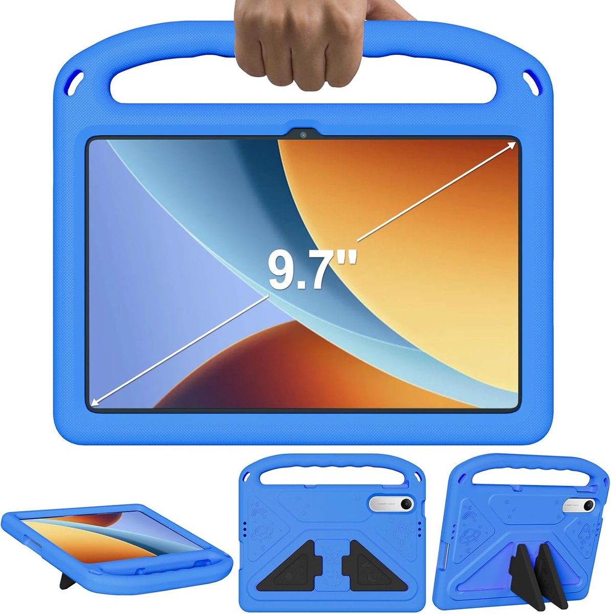 SnelShoppen - Kinderhoes voor 9,7 inch Tablet, Robuuste Stootvaste Beschermhoes met Standfunctie, Blauw, Geschikt voor Kinderen, Perfect voor Onderweg