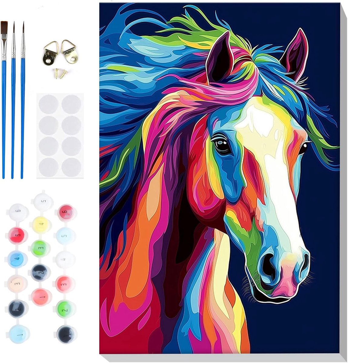 SnelShoppen - Paint by Numbers Paard voor Volwassenen Beginners met Houten Frame - DIY Acryl Schilderkit op Canvas voor Dieren, Creatieve Hobby en Wan