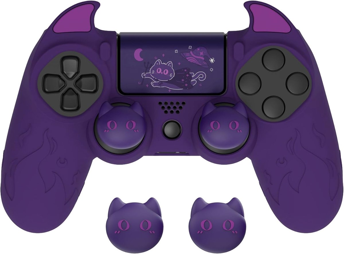 SnelShoppen - PlayVital Controller Skin voor PS4 - Kawaii Anti-Slip Beschermhoes met Thumb Grips & Stickers - Cute Demon Design - Perfect voor PS4 Sli