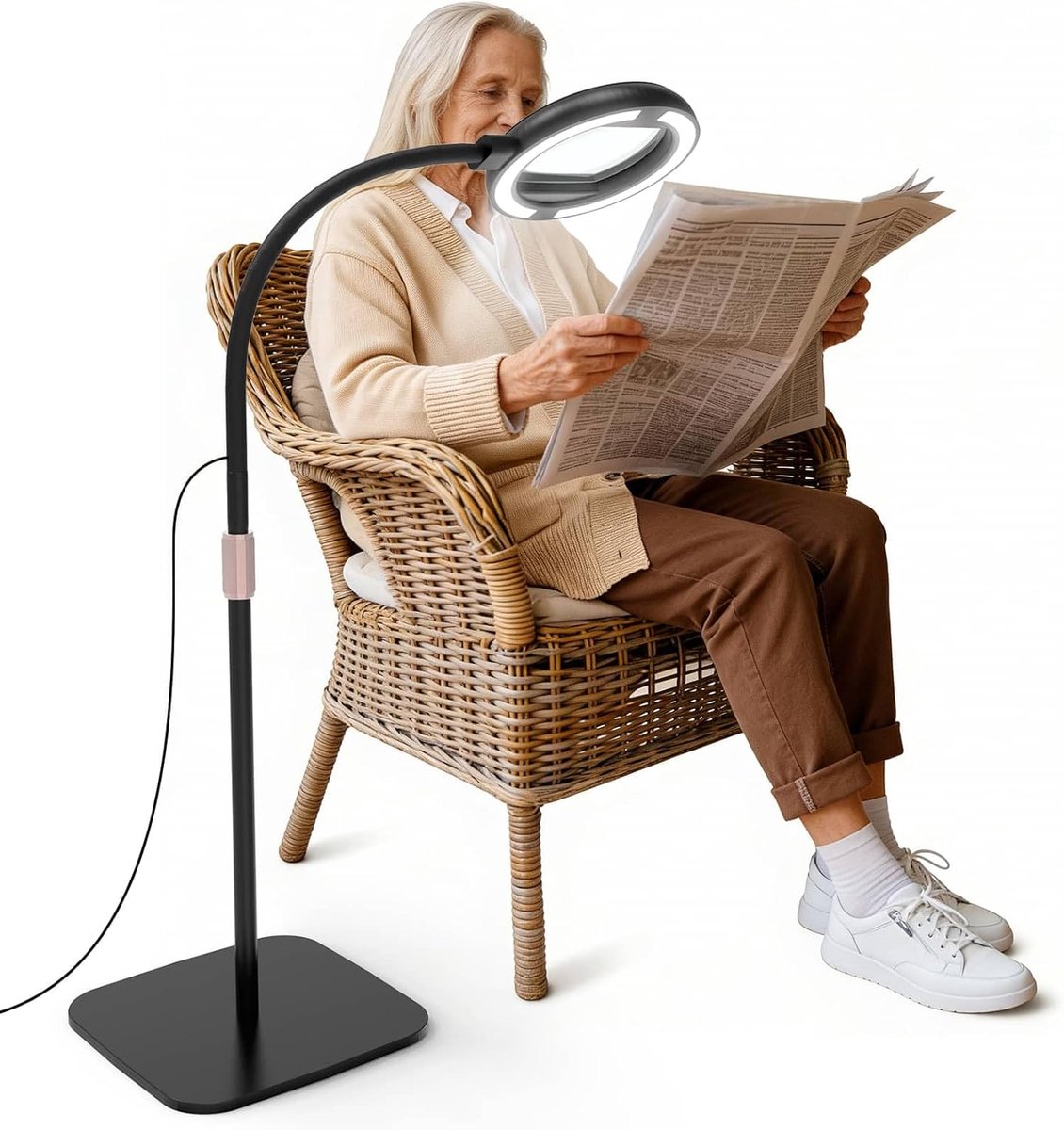 SnelShoppen - 8X Vergrootglas met Licht en Statief, Dimbaar met 3 Kleurmodi, 56 LED Magnifying Lamp voor Haken, Schilderen, Knutselen, Precisiewerk -