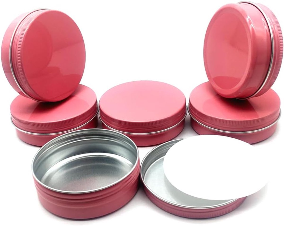 SnelShoppen - 6 Stuks 100ml Aluminium Blikken, Lege Reiskosmetica Sample Containers met Schroefdop, 100g Metalen Opbergpotjes voor DIY Creaties, Roze,