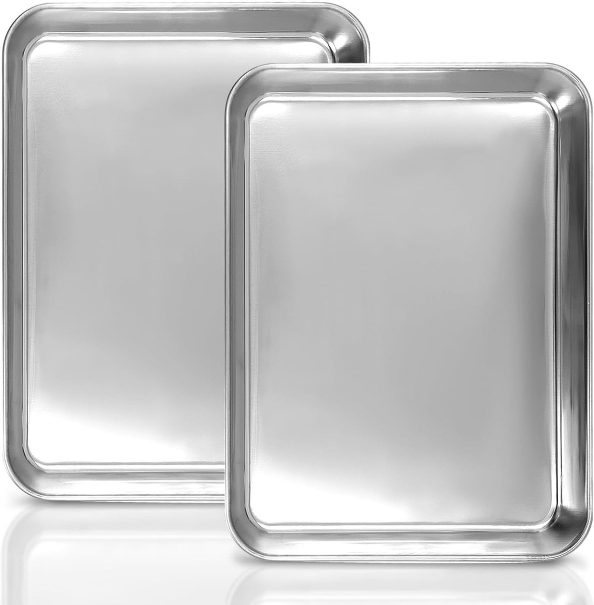 Set van 2 RVS Bakplaten voor Taarten, Oven en Grillen - Rechthoekige Bakvormen voor Bakken, Roosteren en Serveren (26.5 x 20.5 x 2.5 cm)