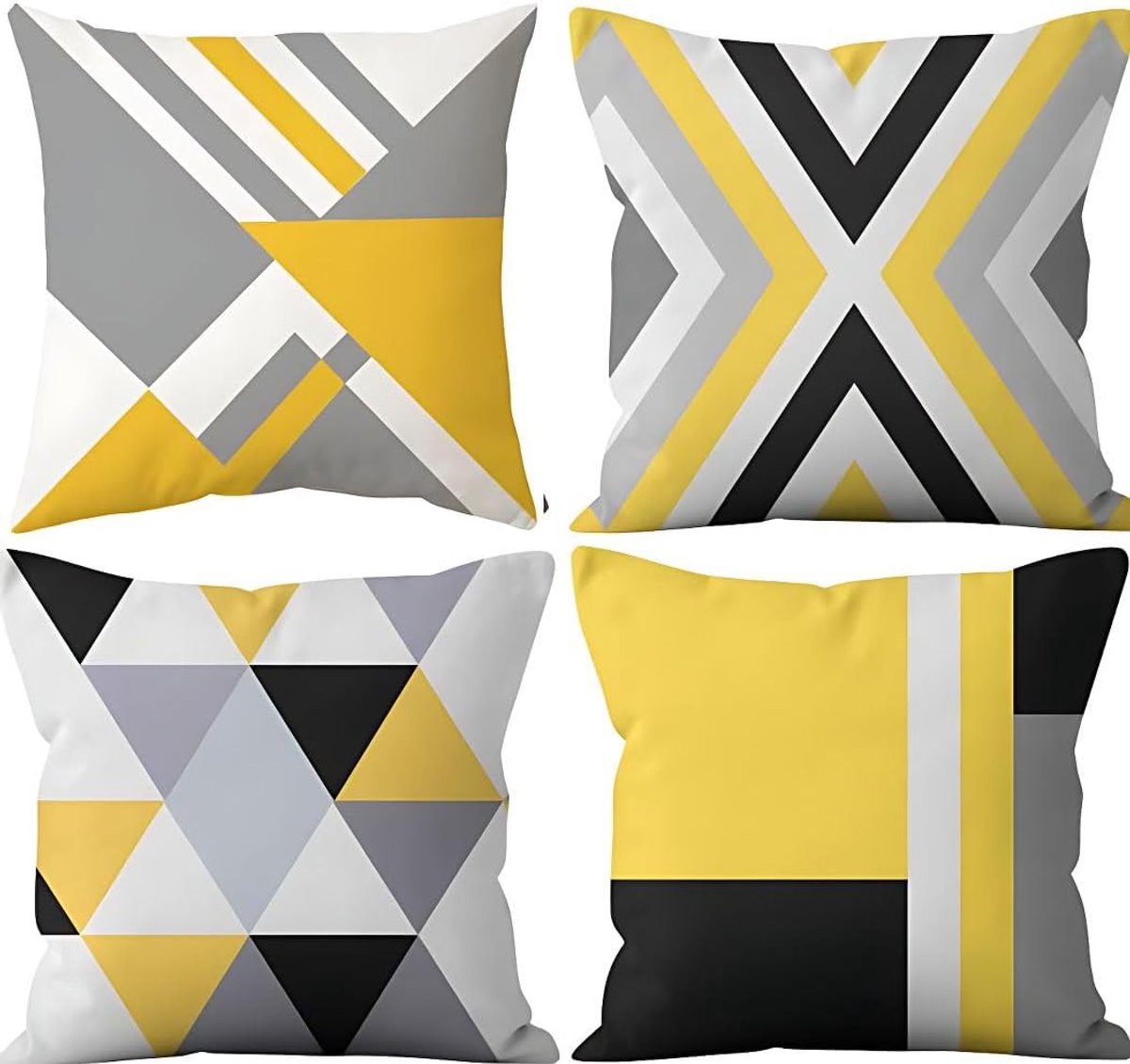 SnelShoppen - Geometrische Kussenhoezen Set van 4 - 45x45cm - Moderne Abstracte Witte Linnen Decoratieve Kussens voor Bank en Woonkamer - Farmhouse Th