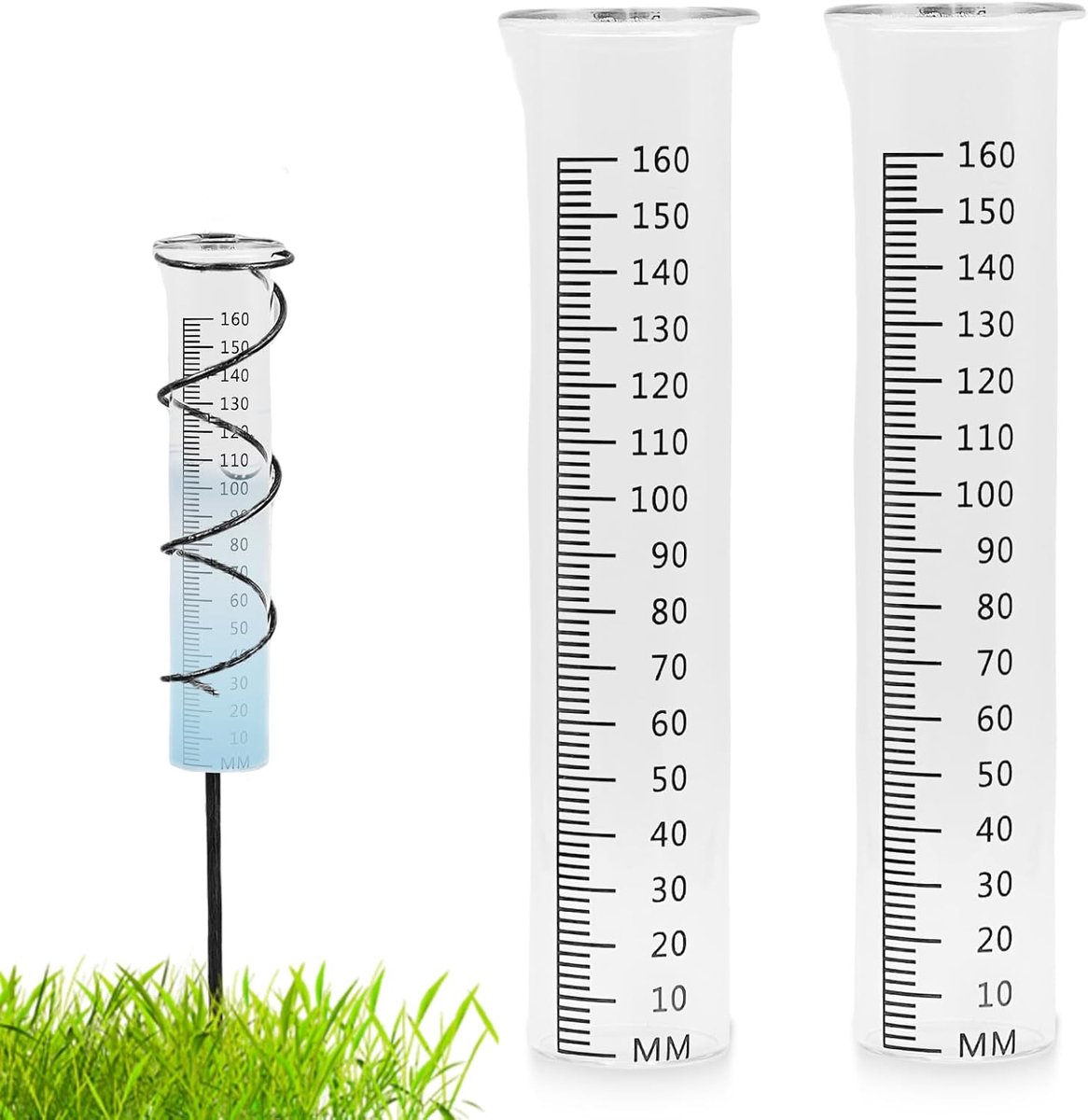 SnelShoppen - 2 Stuks Frost-Resistente Regenmeters, Vervangglas voor 1-160mm Metingen, Duurzaam Borosilicaatglas, Funnel-Vormige Regenmeter voor Tuin
