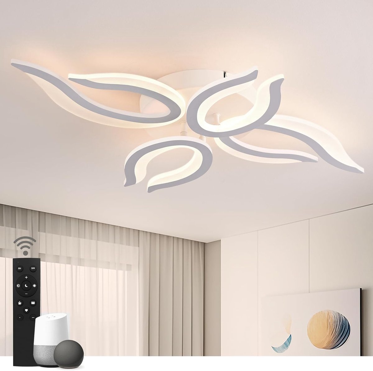 SnelShoppen - Smart Ceiling LED Lamp 30W Dimbaar - Stijlvolle Plafondverlichting met Vocale Bediening voor Alexa en Google Home - Ideaal voor Woonkame