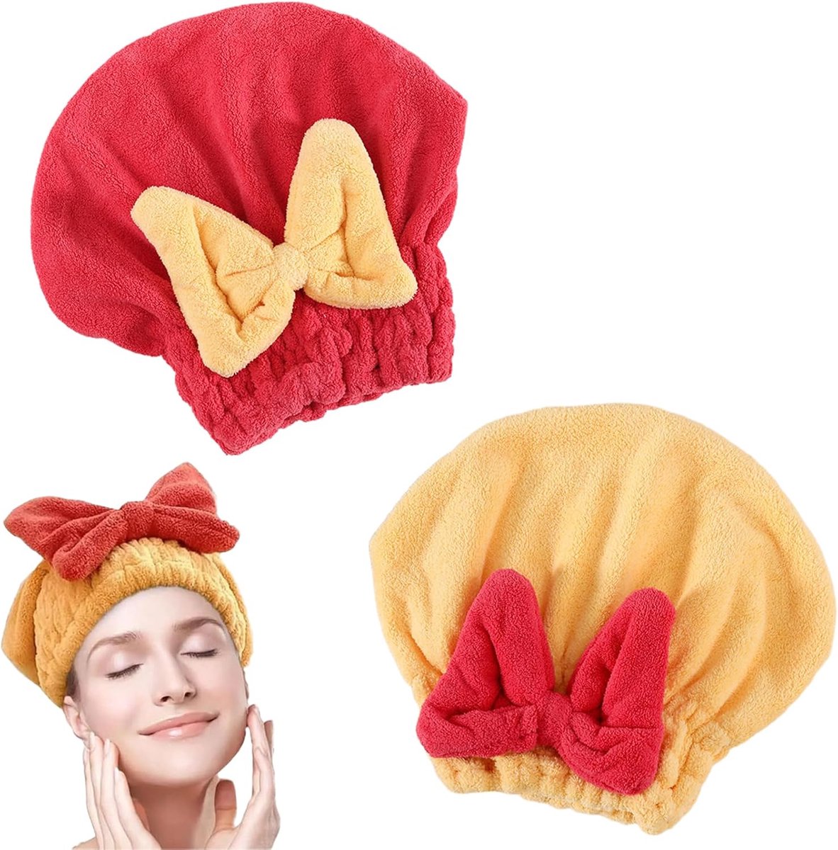 SnelShoppen - 2 stuks haartulband, microvezel haarhanddoek voor dames en meisjes, super absorberend, sneldrogend, hoofddoek met strik, zachte haarhand