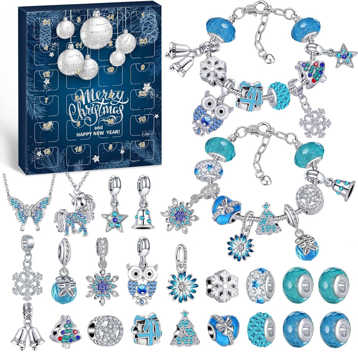 SnelShoppen - DIY Sieraden Adventskalender 2026 voor Meisjes, 24 Deuren met Charms, Kerstmis Countdown Kalender voor Kinderen, Armband en Ketting Set