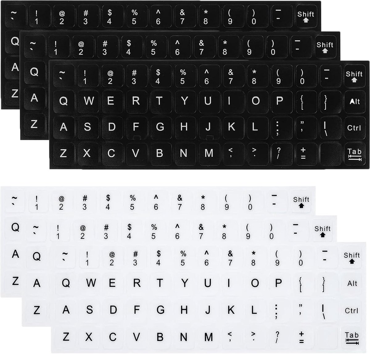 SnelShoppen - English Keyboard Stickers - 6 Pcs Vervangende Stickers, Waterdicht, Matte Coated PVC, 3 Zwart en 3 Wit, Ideaal voor Laptop en Desktop
