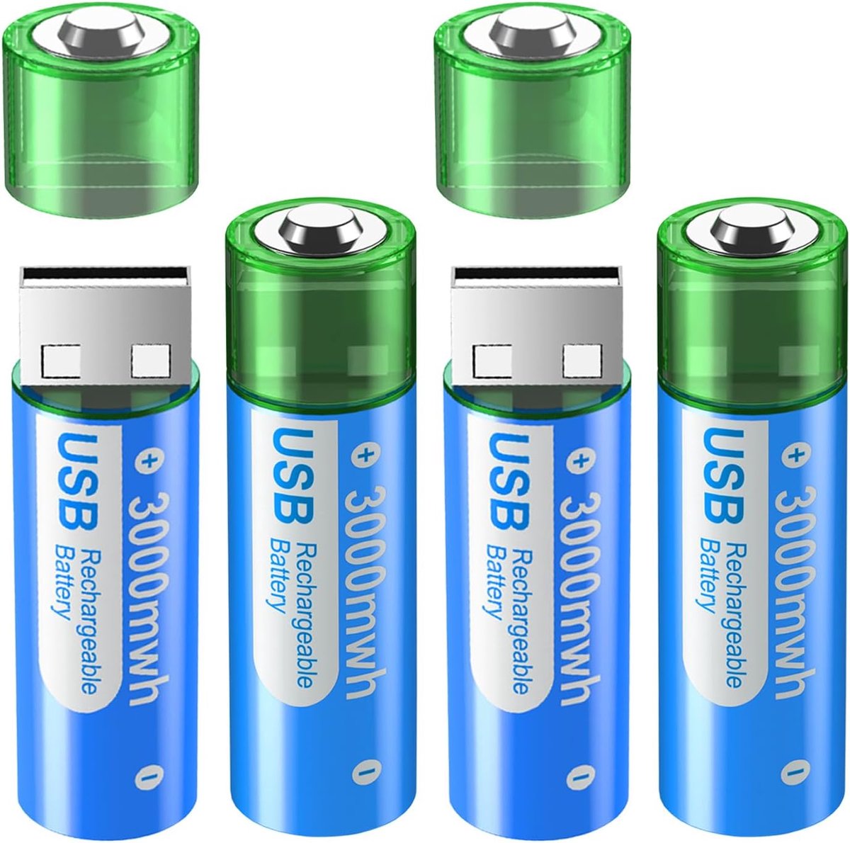 SnelShoppen - Oplaadbare AA Batterijen USB 3000mWh - 4x 1.5V Lithium-ion Batterijen met Hoge Capaciteit, Snelle Oplading in 1.5 Uur, Levenscyclus 1200