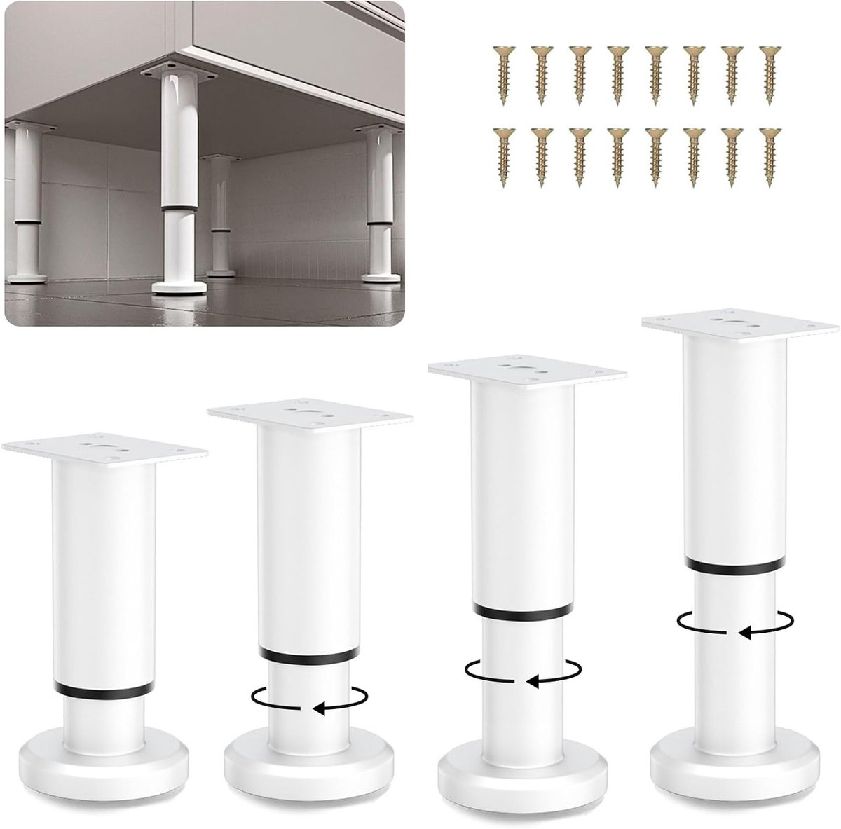 Verstelbare Meubelpoten van RVS, 4 Stuks, 8-12 cm Hoog, Ideaal voor Tafel, Bank en Kast