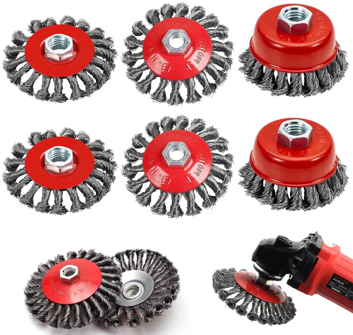 Set van 6 Draadborstels voor Haakse Slijpers - 75mm/100mm Stalen Borstels voor Schuren, Reinigen en Ontbramen
