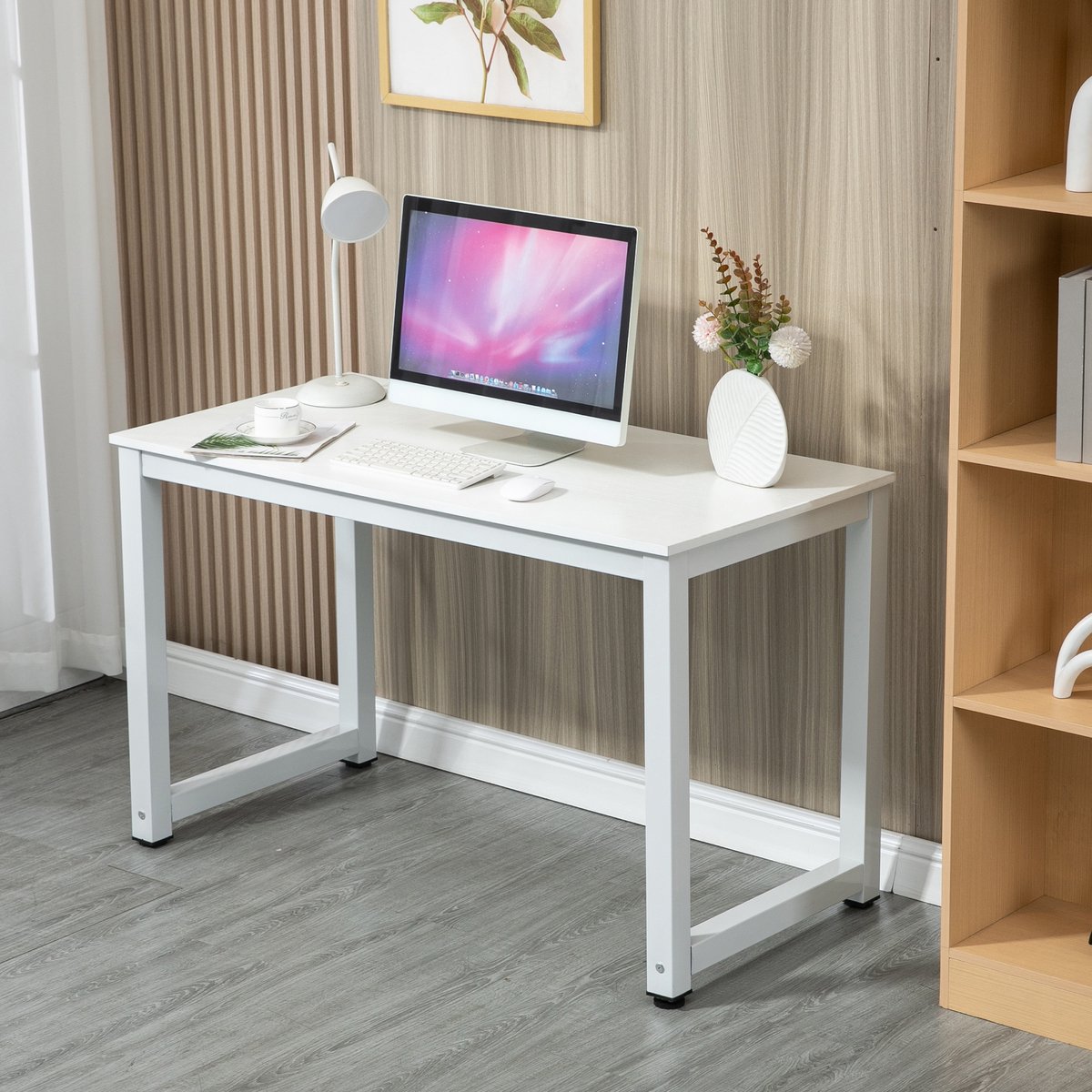 HAUSS SPOLE Bureau - Ruim Werkblad En Stabiele Constructie - Voor Thuiswerk, Studie En Kantoor - MDF En Metaal - 120x60x74 Cm - Wit