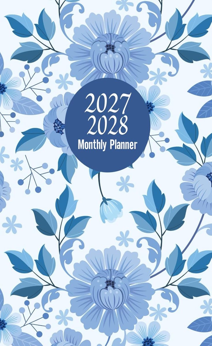 SnelShoppen - 2027-2028 Pocket Kalender | Kleine 2-Jaren Maandplanner van Januari 2027 tot December 2028 | 4" x 6.5" | Blauwe Bloemen Cover voor Thuis