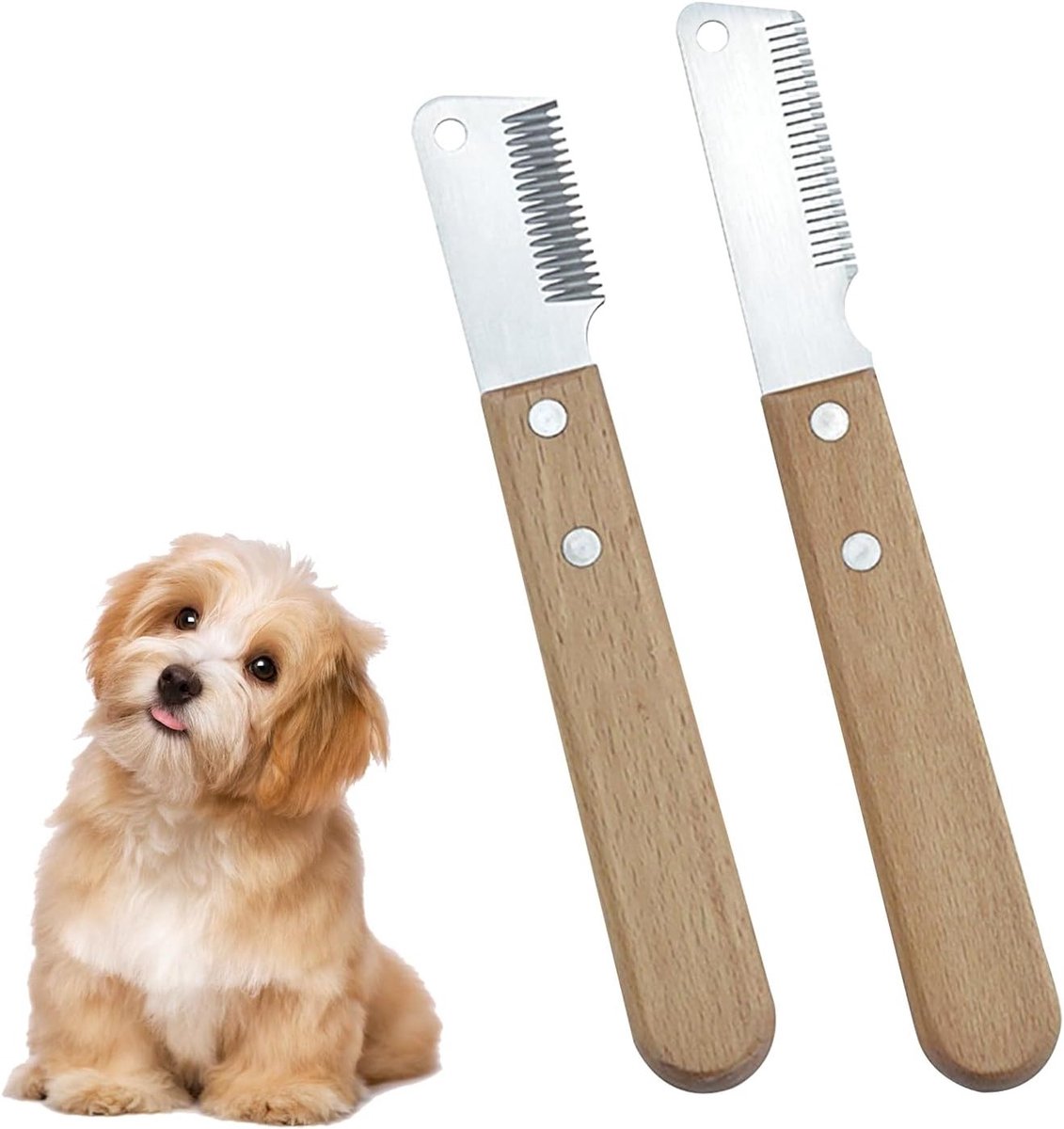 Professionele Stripping Messenset voor Honden, Ergonomische Houten Grooming Tools, Coarse en Fijne Tanden voor Effectieve Vachtverzorging