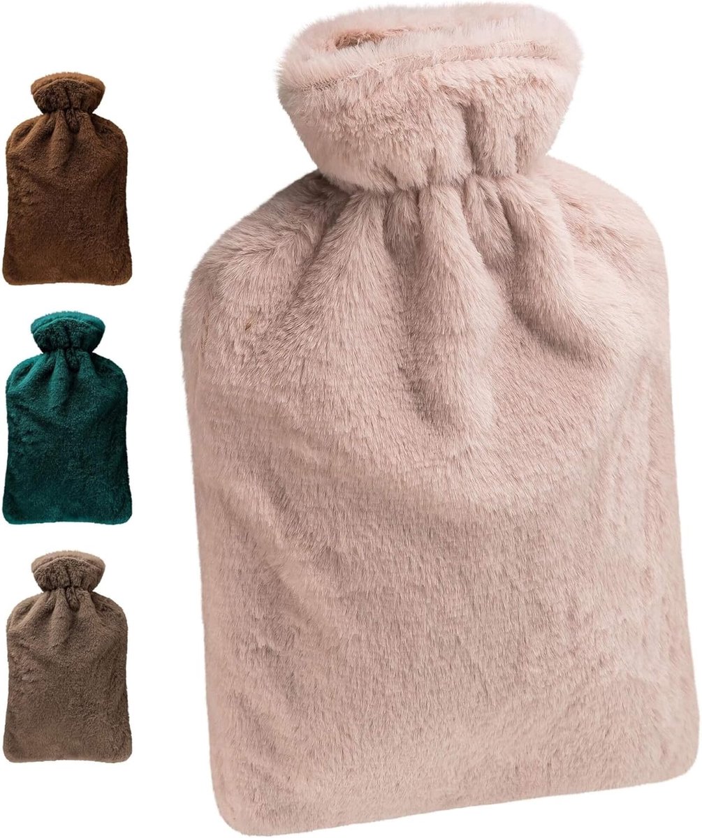 SnelShoppen - Hot water bottle 2 liters rechthoekig beige - Warmwaterkruik, comfortabele en veilige hittebron voor koude dagen, ideaal voor thuis, cam