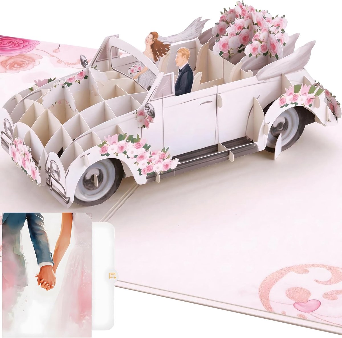 SnelShoppen - Luxe 3D Pop-up Trouwring Kaart - Handgemaakte Kaart voor Huwelijk & Bruidspaar - Originele Geldcadeau & Cadeaukaart voor Honeymoon - Inc