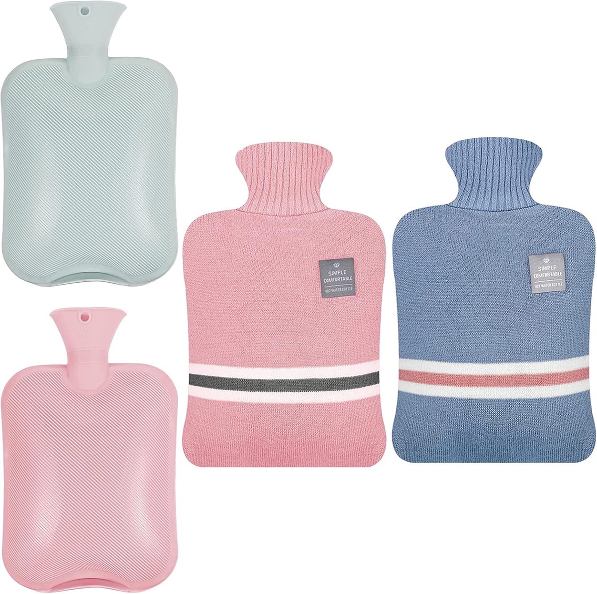 SnelShoppen - 2 Stuks Warmwaterkruik met Cover, 2L Grote Warmtefles PVC, Lekvrije Warmtefles met Gebreide Cover, Bedkruik voor Volwassenen & Kinderen,