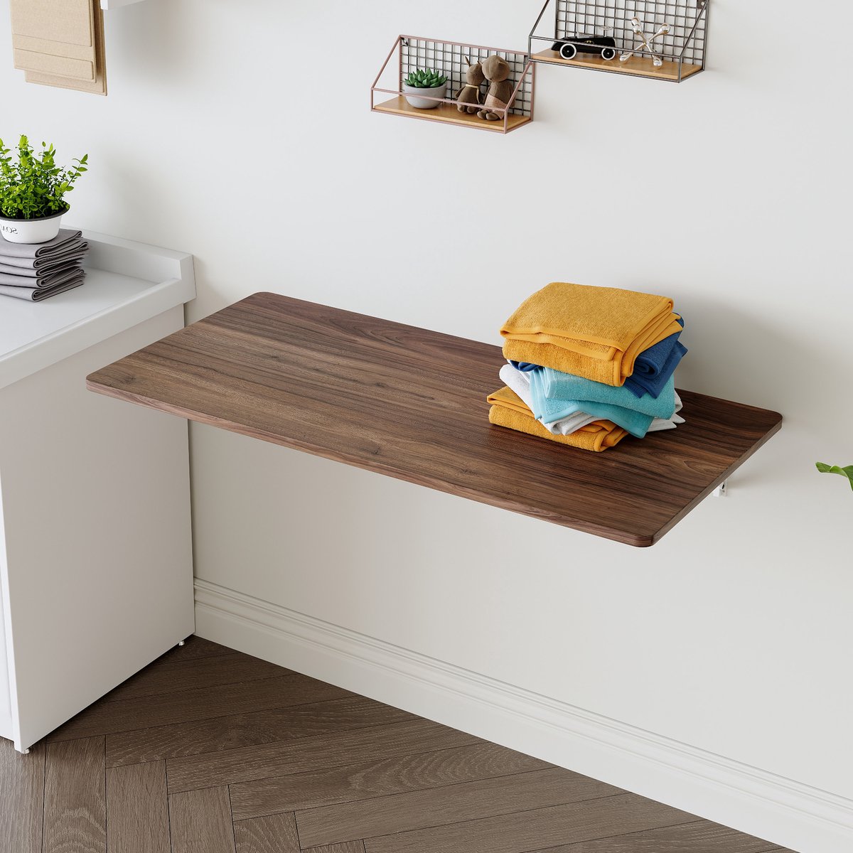 HAUSS SPOLE Wandtafel - Opklapbare Wandtafel Voor Kleine Ruimtes - Veelzijdig Voor Keuken En Thuiskantoor - MDF - 114x56x18,5 Cm - Walnoot