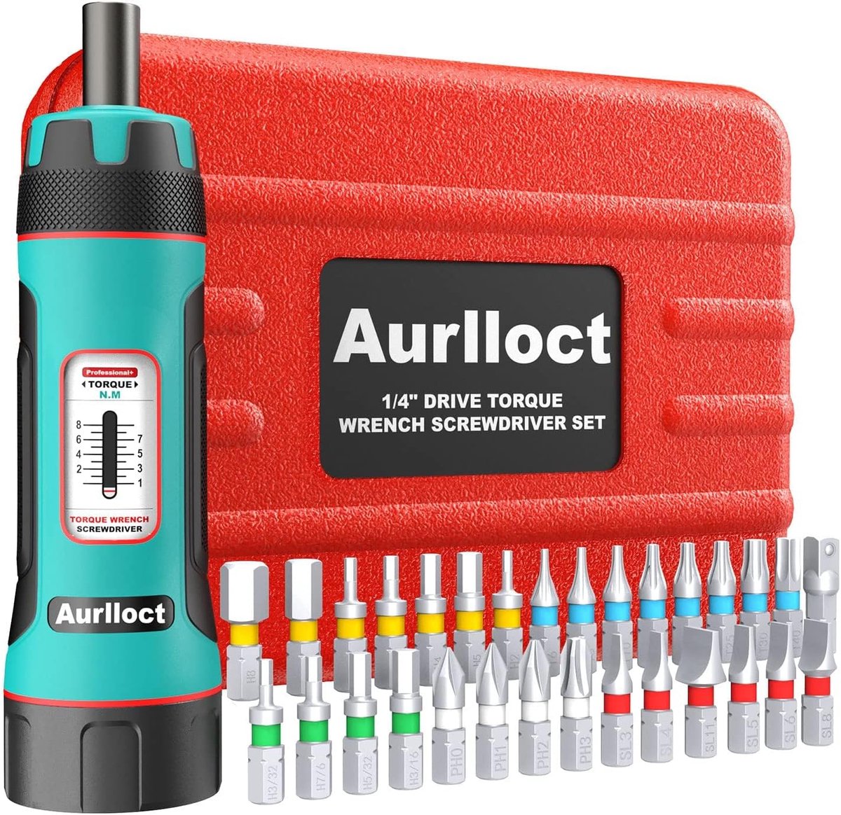 SnelShoppen - Torque Schroevendraaier Set 1/4" - 31-Delige Koppelmoersleutel Set 1-8 Nm - Hoogwaardige Gereedschapset met Hex en Torx Bits - Duurzaam
