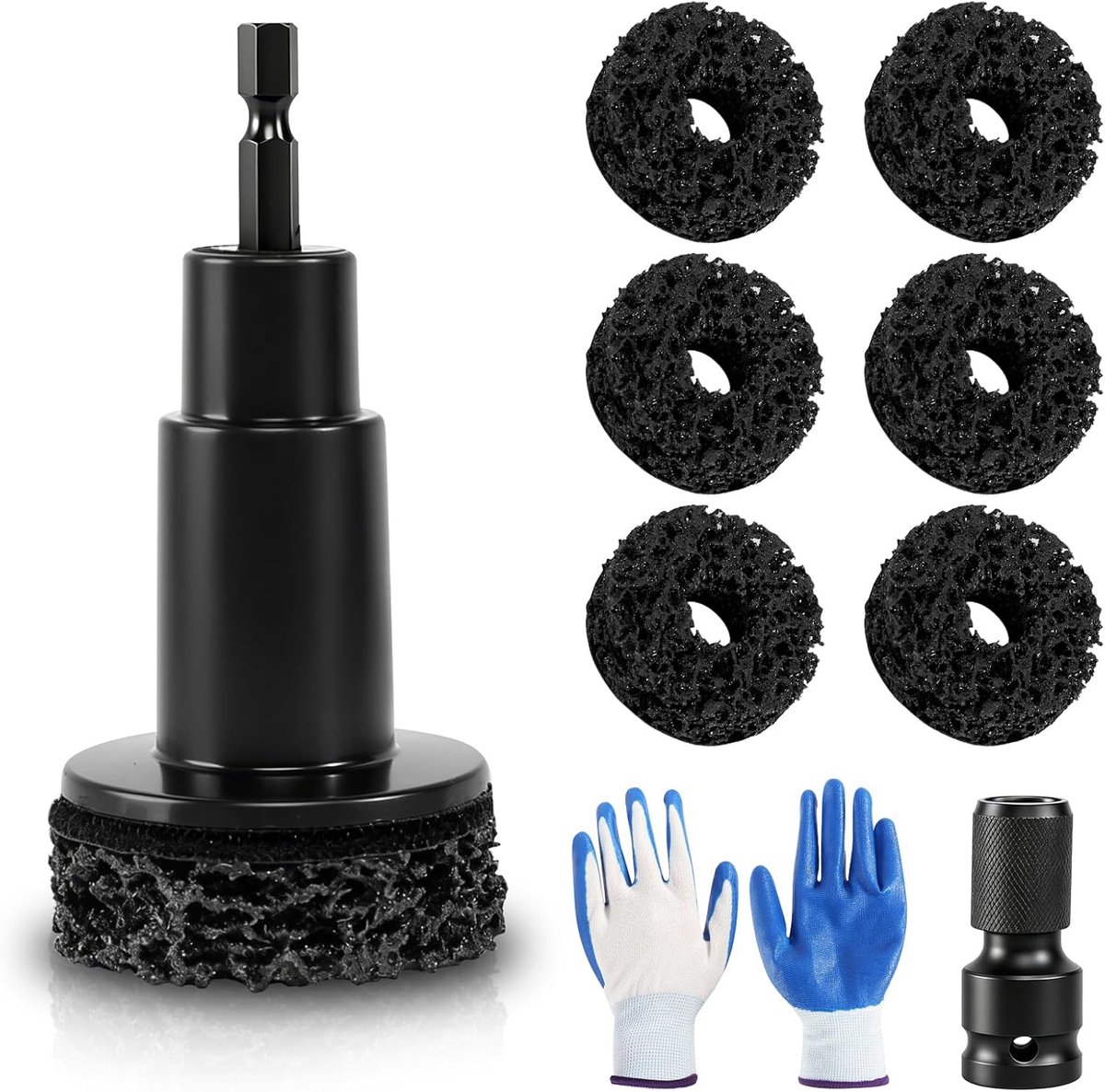 SnelShoppen - Auto Wielnaafslijper Set met 6 Afstandstukken, Adapter en Handschoenen - Wielnaaf Reinigings- en Reparatieset voor Roest en Verf - Hoogw
