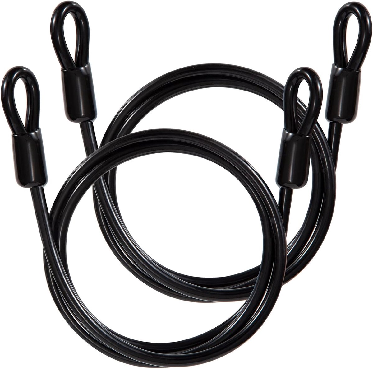 SnelShoppen - 2x Loop Kabel met Oogjes Veiligheidskabel 1m Lengte 6mm Dikke Plastic Coating voor Fiets Slot Fietstrailer Zwart