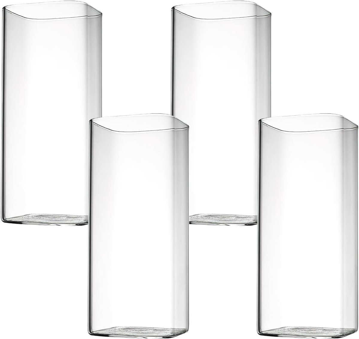 SnelShoppen - Set van 4 Duidelijke Drinkglazen - 400 ml - Elegante Vierkante Bar Glazen voor Water, Sap, Bier, Cocktails en Mojito's - Hitte- en Schok