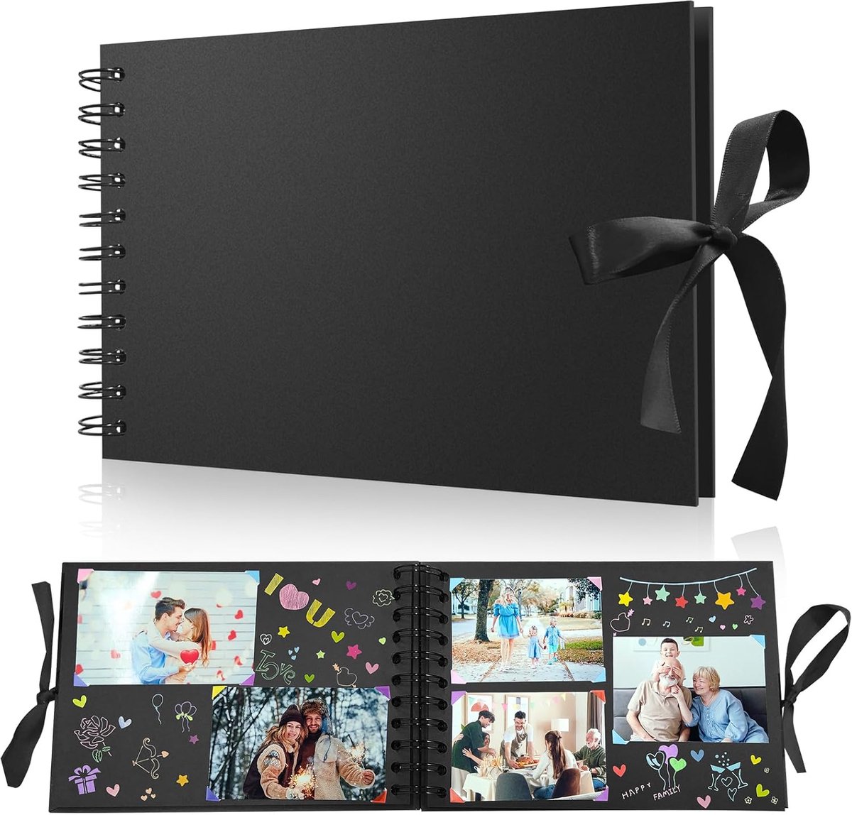 SnelShoppen - DIY Foto Album Scrapbook 60 Zwarte Pagina's Fotoboek voor Plakken, Creatieve Scrapbooking Set voor Baby, Familie, Verjaardag, Valentijns