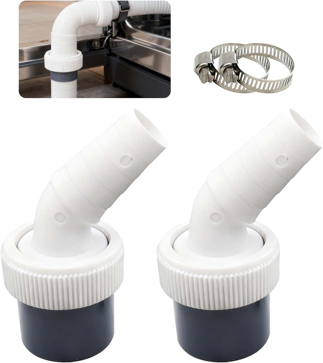 SnelShoppen - Afvoeradapter Wasmachine, Set van 2, Diameter 18-24 mm, 40 mm Afvoer, Met Slangklemmen, Afvoeradapter voor Wasmachine, Vaatwasser, Droge