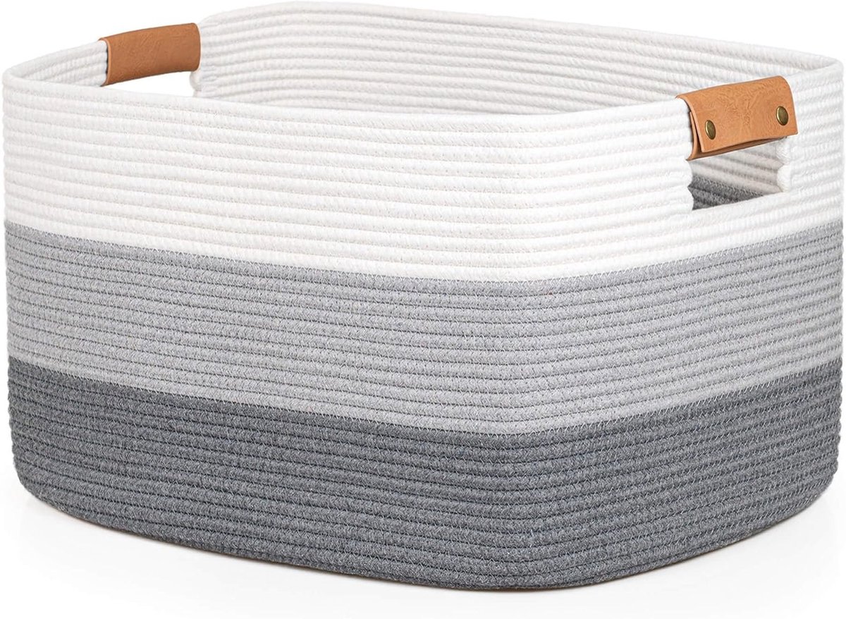 Grote decoratieve opbergmand voor woonkamer, 50L, met handvat, voor speelgoed en wasgoed, 40 x 30 x 30 cm, grijs, multifunctioneel en stijlvol