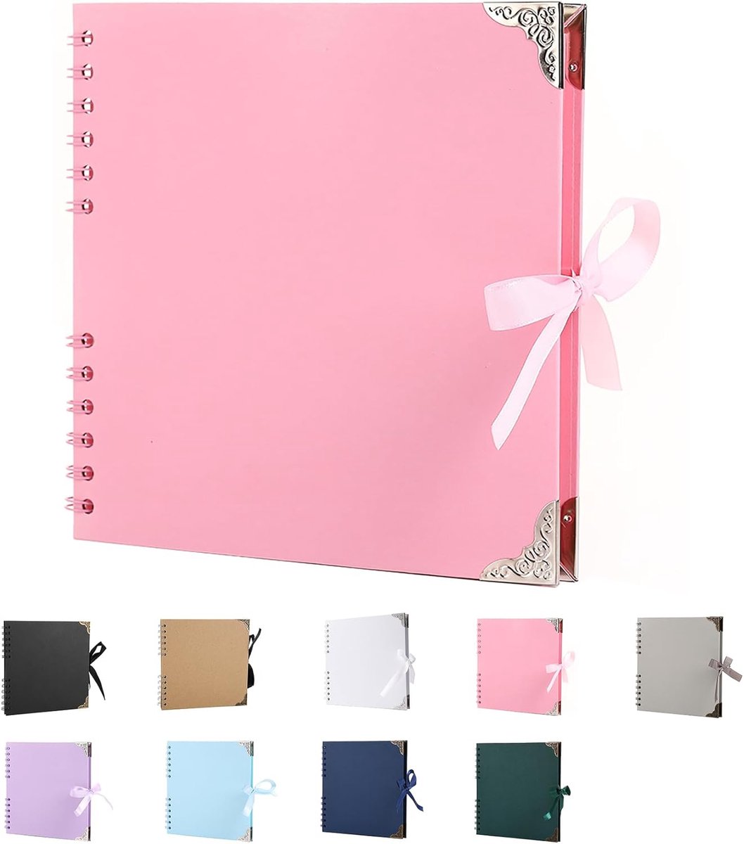 SnelShoppen - Scrapbook Photo Album 60 Pagina's - 20.5 x 20.5cm Kraft Papier Foto Boek met Strik Sluiting - Ideaal voor Scrapbooking en DIY Creaties -