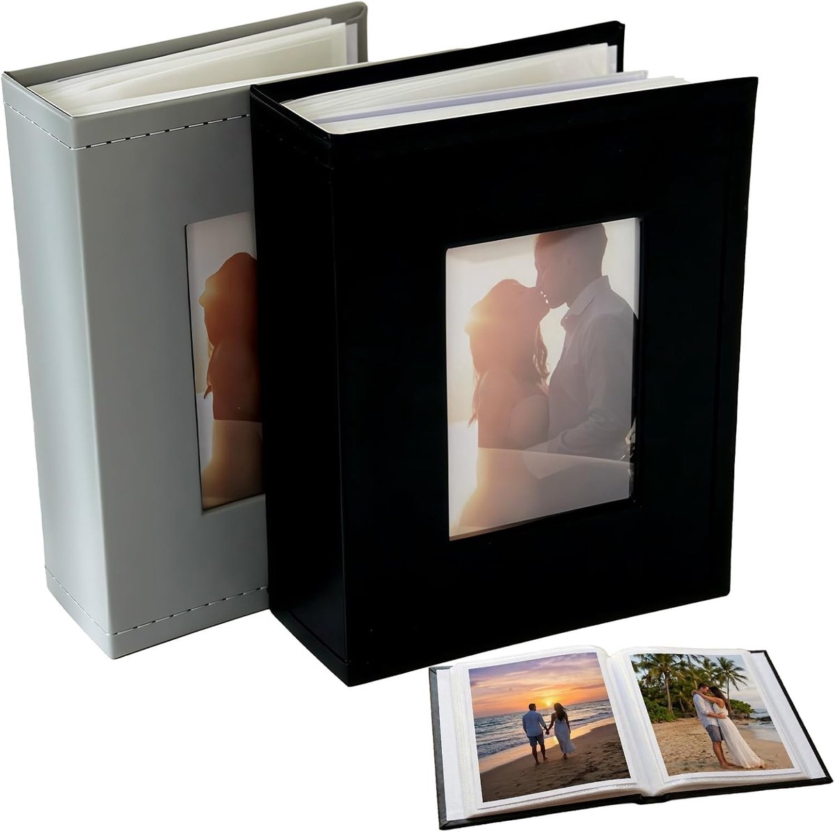 SnelShoppen - 2 Pcs Fotoalbum Insertion Album Mini Foto Album met Voorruit, 100 Foto's Opslag, Zwart en Zilver, Perfect voor Bruiloft, Baby, Reis