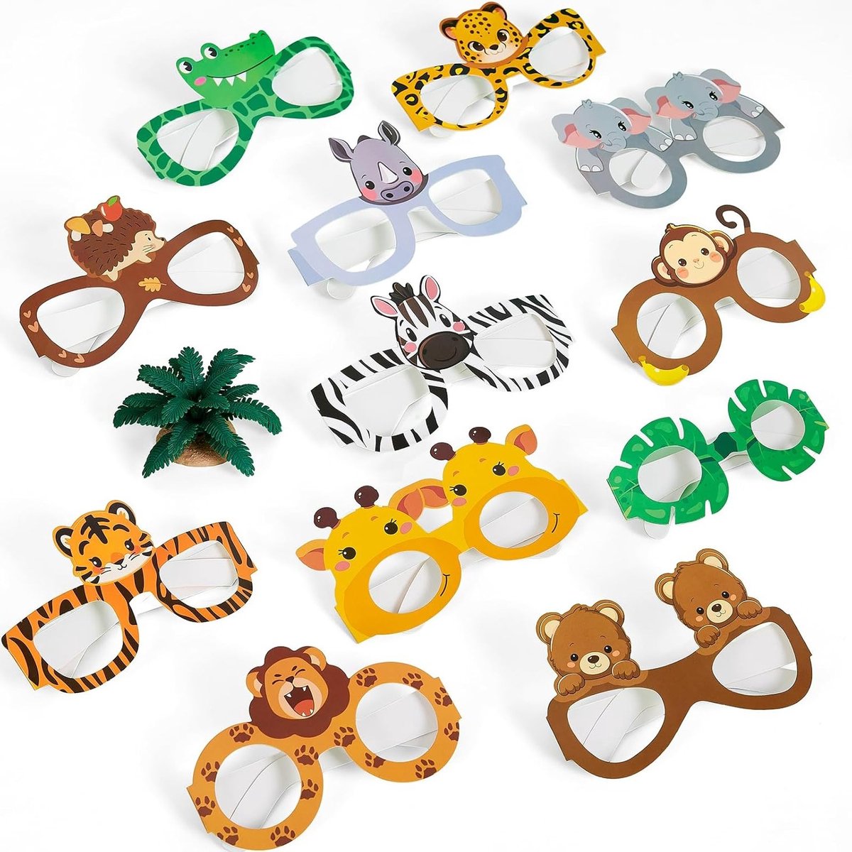 Jungle Dieren Feestbril voor Kinderen, Safari Feestartikelen, Verjaardagsbrillen en Fotoproppen voor Jongens en Meisjes, Leuke Party Bag Vullingen