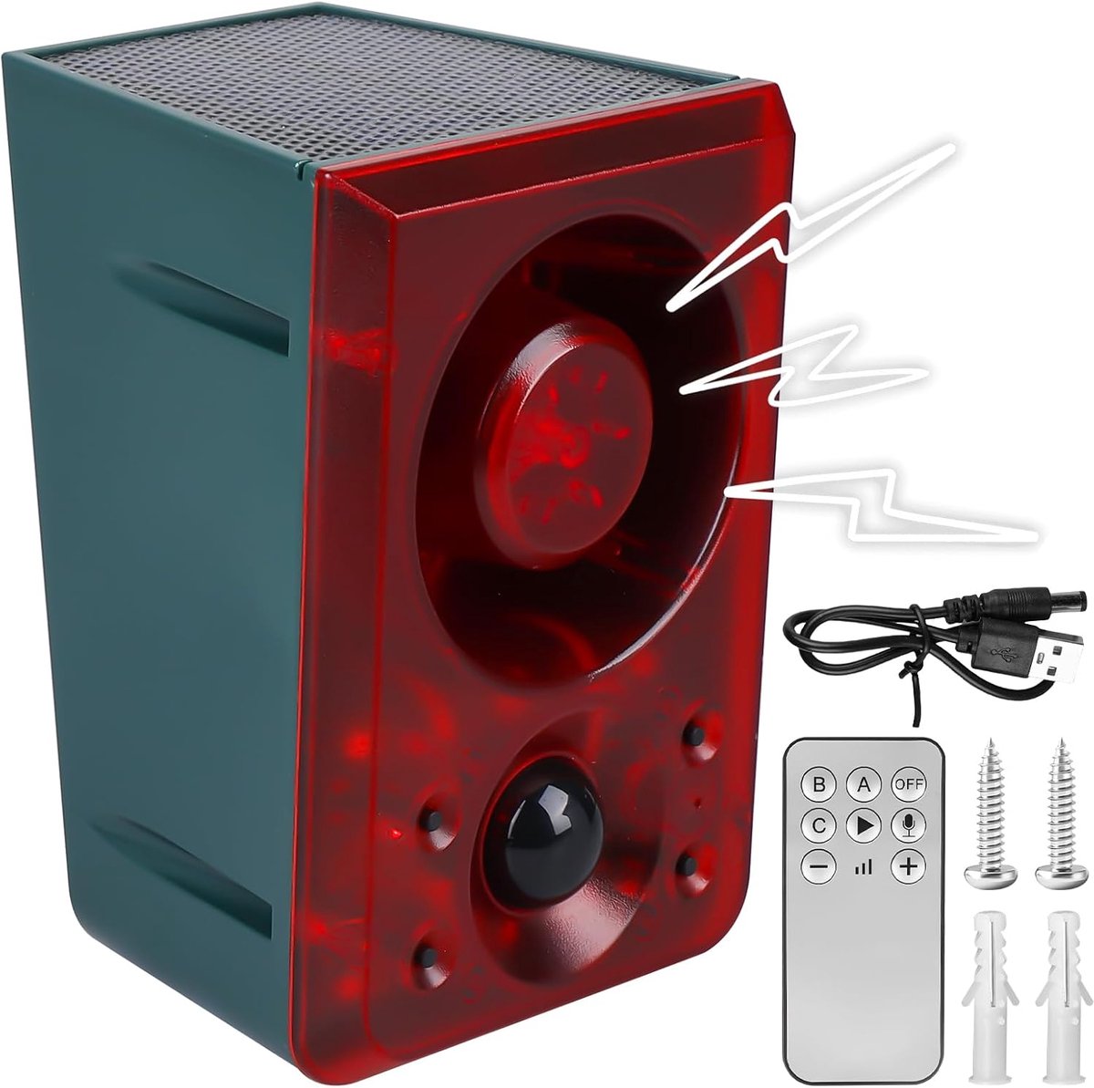 SnelShoppen - Outdoor Solar Bewegingsdetector met Hondengeblaf en Schoten, 129dB Alarm, 4 Werkmodi, USB Stroboscooplicht voor Thuis en Boerderij