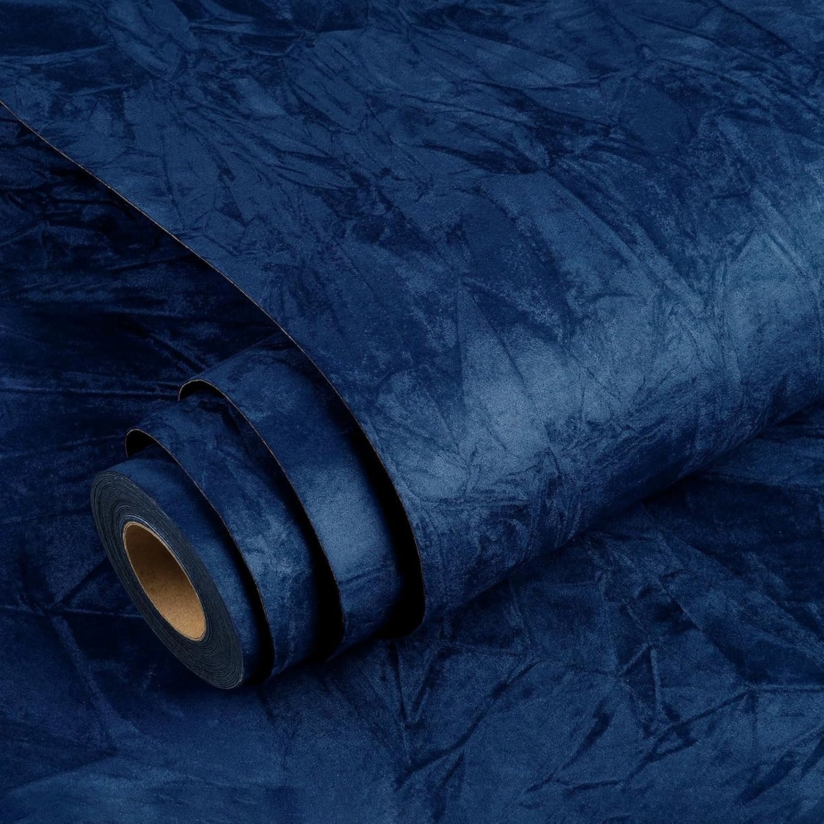 SnelShoppen - Zelfklevend Wallpaper Donkerblauw Velvet 40x200cm - Non-woven Wanddecoratie voor Slaapkamer en Woonkamer - Luxe Interieurstijl