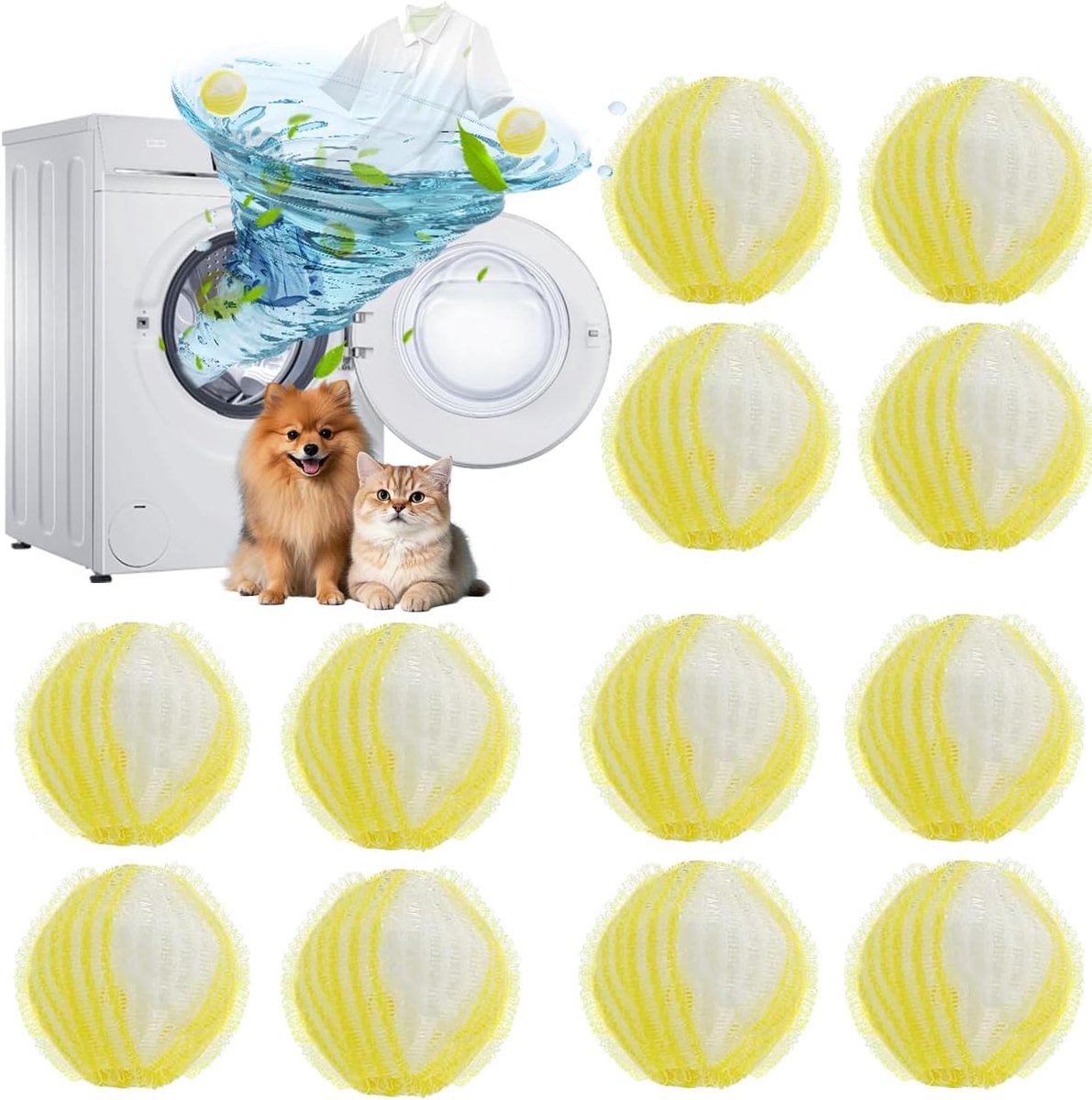 SnelShoppen - 12 stuks anti-haren wasmachine, herbruikbare haarvanger, microvezel haarballen voor het vangen van dierenharen, vezels en mensenhaar op