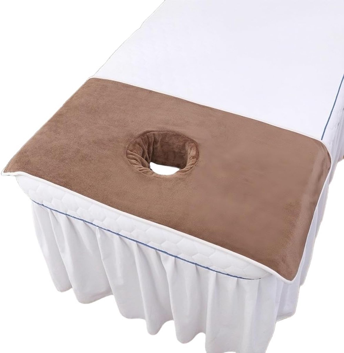SnelShoppen - Massage Tafel Cover Handdoek met Gezichtsgat, Premium Fitted Sheet met Vergrendelde Randen (Bruin) - Perfect voor Wellness, Thuis en Pro