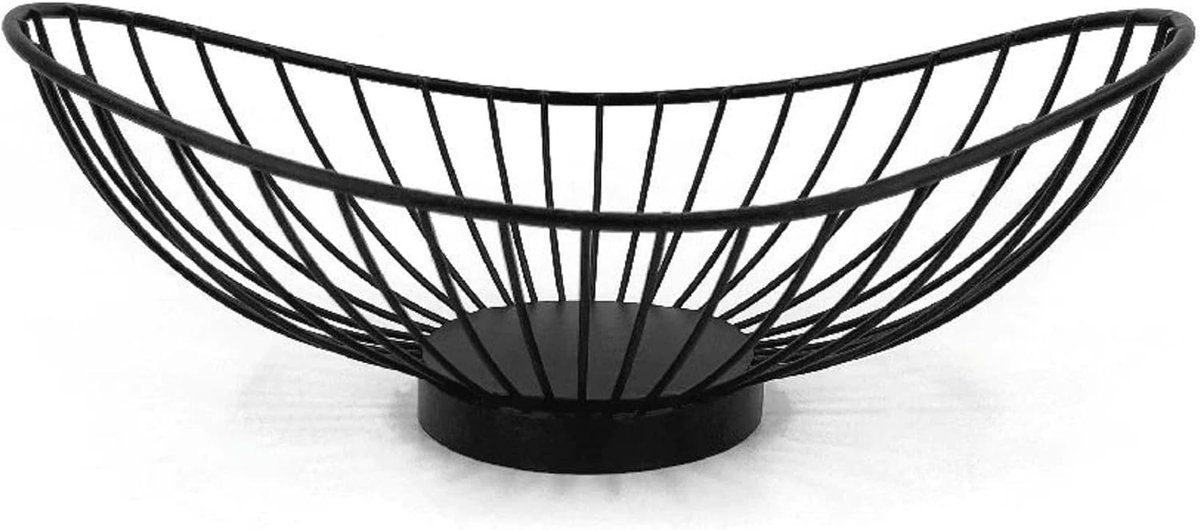 SnelShoppen - Ovalen matte zwarte metalen fruitmand - 25 x 13.5 x 9 cm - Broodmand voor tafel, keuken en restaurant - Modern design, stevig en duurzaa