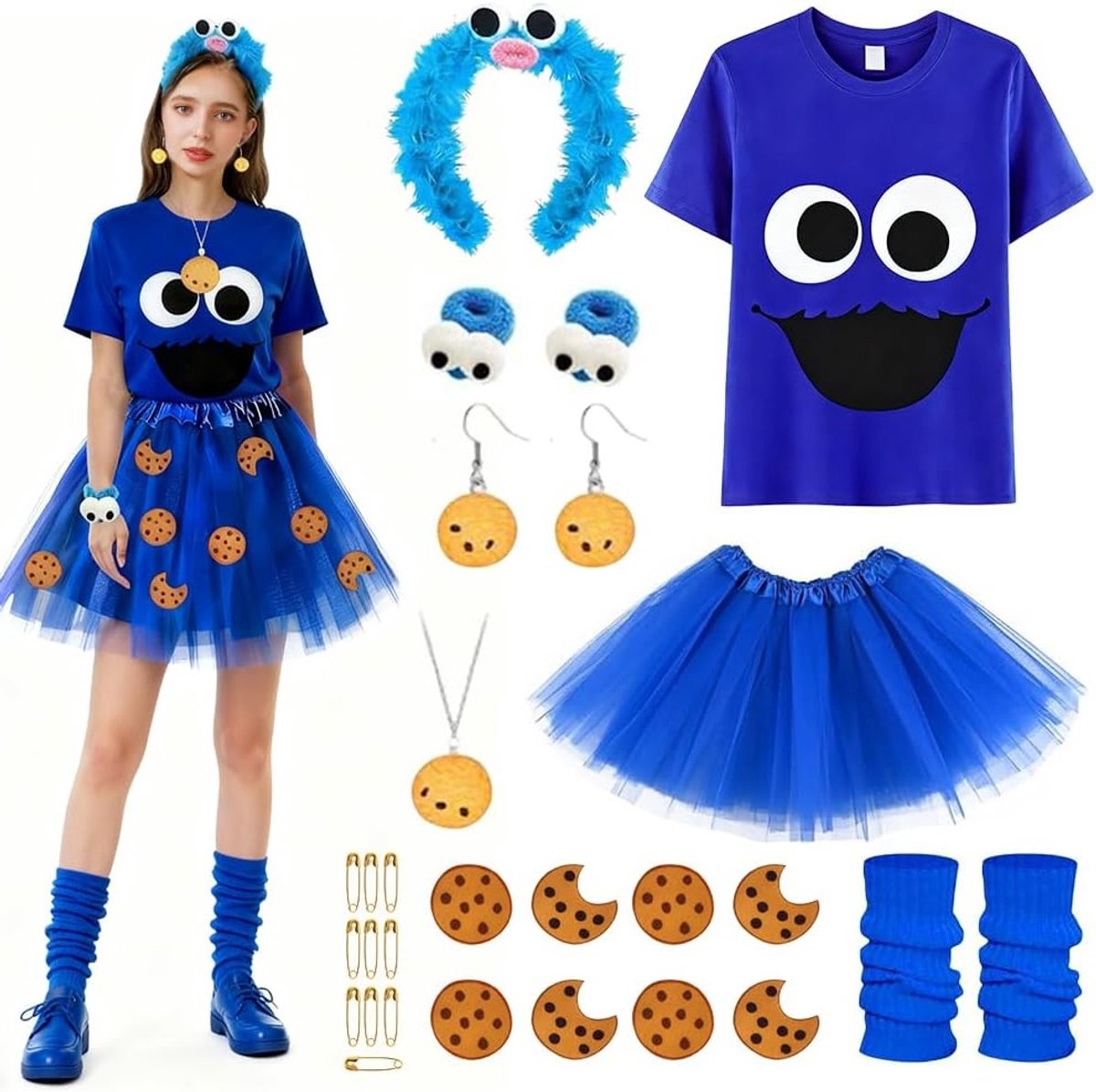 Dames kostuum als cookie monster voor feestjes, carnaval en Halloween evenementen
